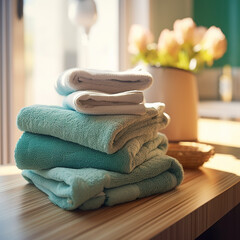 Obraz na płótnie Canvas Towels in a bathroom. Generative AI.