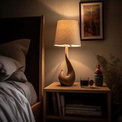 Lamp in a bedroom. Generative AI.