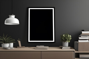 Interior of a modern room with black frame mockup image. Generative AI