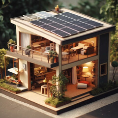 Tiny house with solar panels. Generative AI.