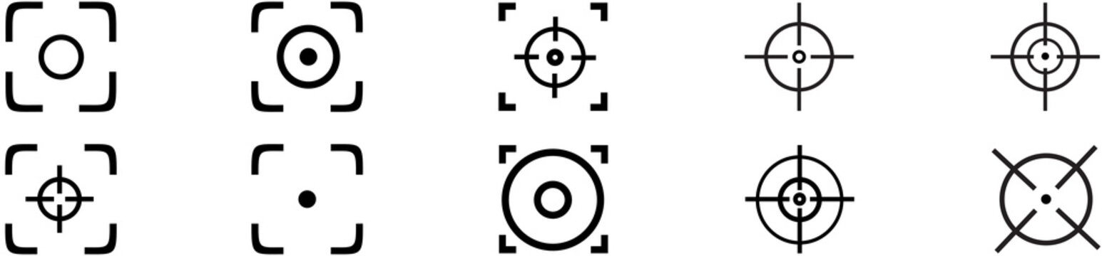 Target, Focus Sniper scope crosshairs icon set. Isolated rifle gun target sights. Target set icons sight sniper symbol isolated on a white background, crosshair and aim vector illustration.