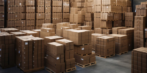 Logistics warehouse boxes. Commercial cardboard storage. generative ai.