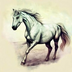 running white horse pencil drawing Generative AI