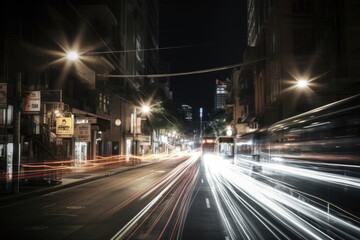Fototapeta na wymiar long exposure speed light trails in an urban environment, street