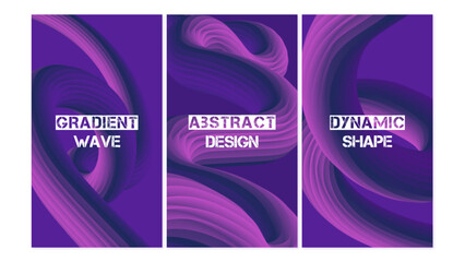3 Purple Dynamic Gradient Posters with Blending Waves. 3D Posters.