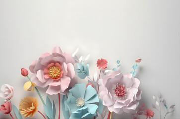Multilayer Paper art Flowers on gray background. AI generated