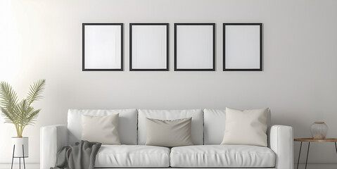 Mock up four frames in modern room interior background, AI generated