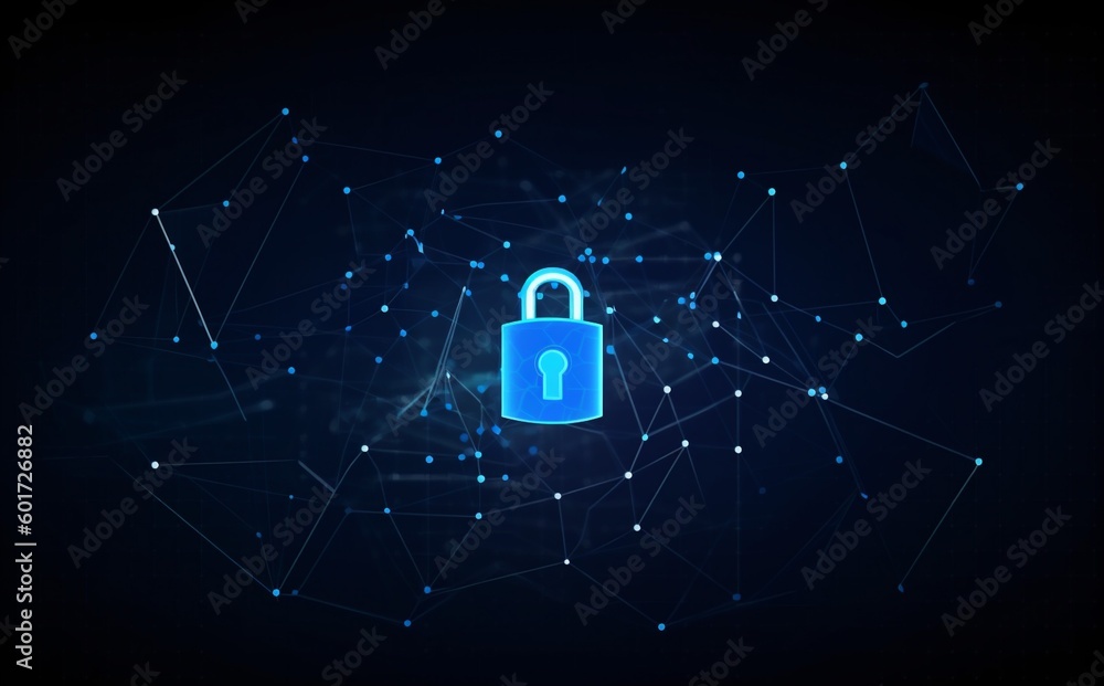 Poster cyber technology system network information lock digital security cyberspace protection. generative 