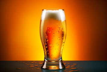 A mug of cold beer with bubbles on a dark background. generative ai