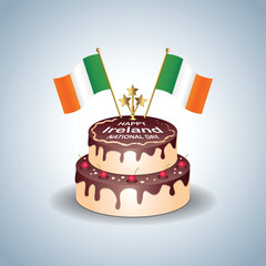 Ireland National Day with a Cake .Vector Illustration