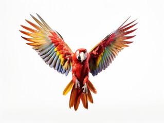 Fototapeta premium Vibrant parrot flying white background, Generative AI Technology