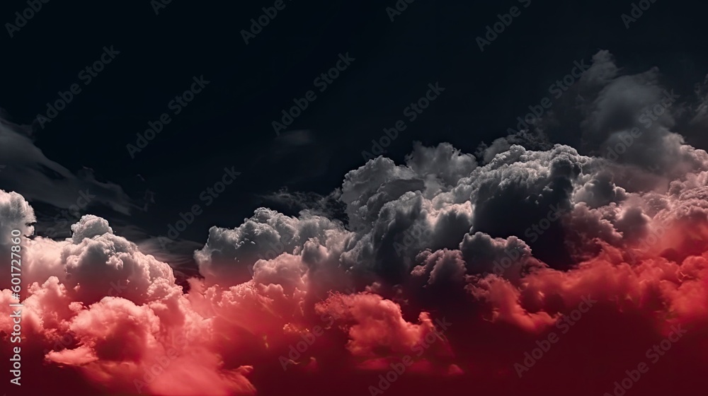 Wall mural toned night sky with fluffy soft clouds. black red abstract background with copy space for design. g