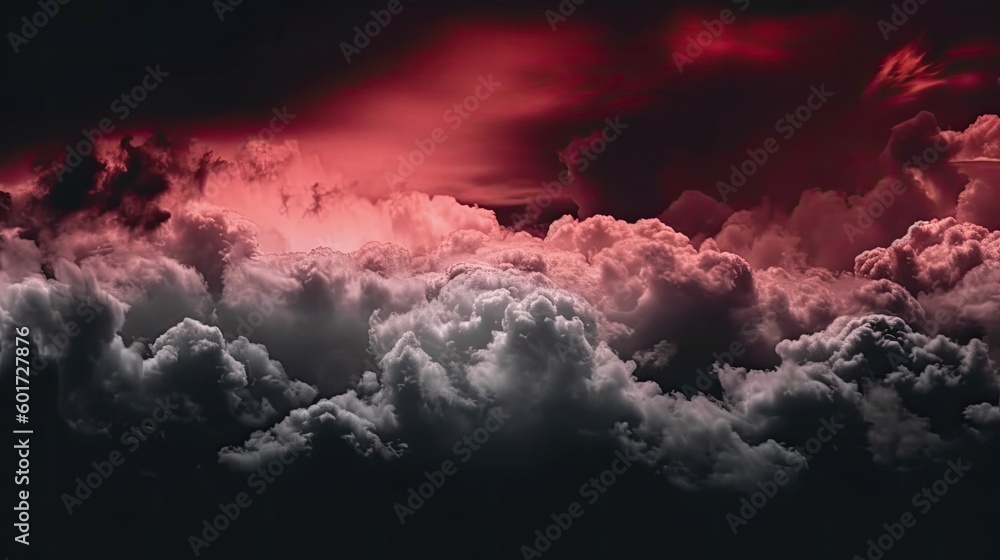 Wall mural toned night sky with fluffy soft clouds. black red abstract background with copy space for design. g