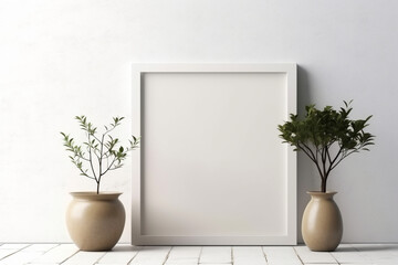 Empty horizontal frame mockup in modern minimalist interior