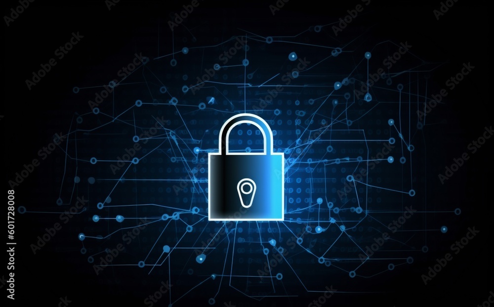 Poster technology protection cyberspace security cyber network digital information lock system. generative 