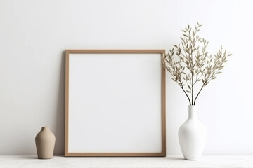 Fototapeta na wymiar Empty horizontal frame mockup in modern minimalist interior, ai generative