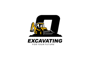 O logo excavator backhoe for construction company. Heavy equipment template vector illustration for your brand.