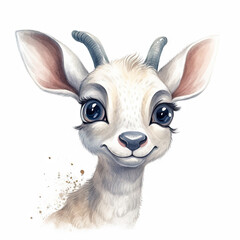 Fototapeta na wymiar Antelope (deer) illustration, watercolor style drawing, fun cartoon (generative ai)