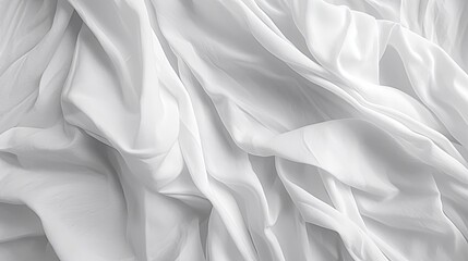 Abstract white background. Crumpled fabric texture. Polypropylene. Wide white banner. The texture of the rough surface of artificial fabric. Generative AI.