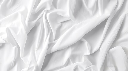 Obraz premium Abstract white background. Crumpled fabric texture. Polypropylene. Wide white banner. The texture of the rough surface of artificial fabric. Generative AI.