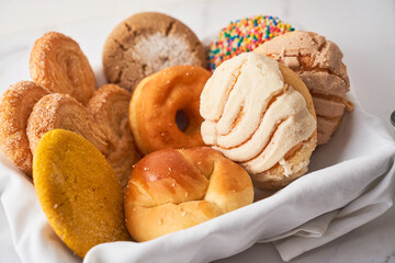Traditional mexican sweet bread on rustic background