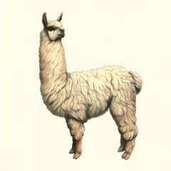 white alpaca, white llama pencil drawing isolated on white, white background Generative AI