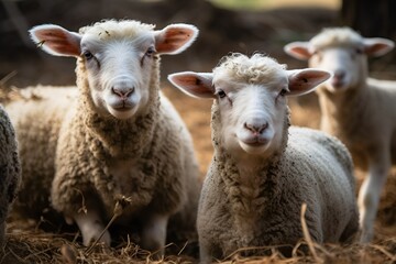 Sheep and Lambs Looking at the Camera
