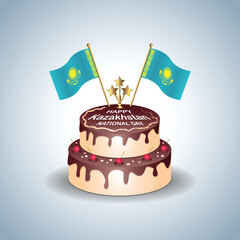Kazakhstan National Day with a Cake .Vector Illustration