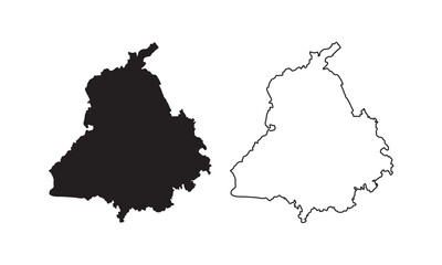 Punjab map vector silhouette isolated on white. One of the states of India.