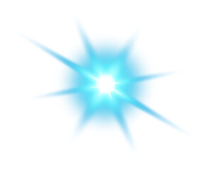 Blue star and sparks isolated on transparent background. Flares and sunbursts. Glowing light effects. PNG.