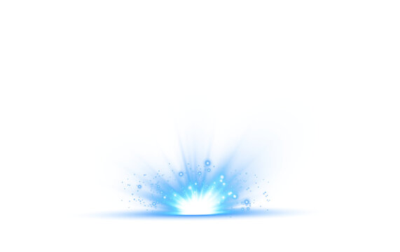 Blue star and sparks isolated on transparent background. Flares and sunbursts. Glowing light effects. PNG.
