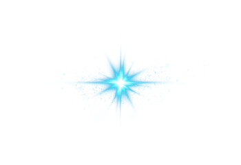 Blue star and sparks isolated on transparent background. Flares and sunbursts. Glowing light effects. PNG.