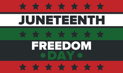 Juneteenth Independence Day. Freedom or Emancipation day. Annual american holiday, celebrated in June 19. African-American history and heritage. Poster, greeting card, banner and background. Vector