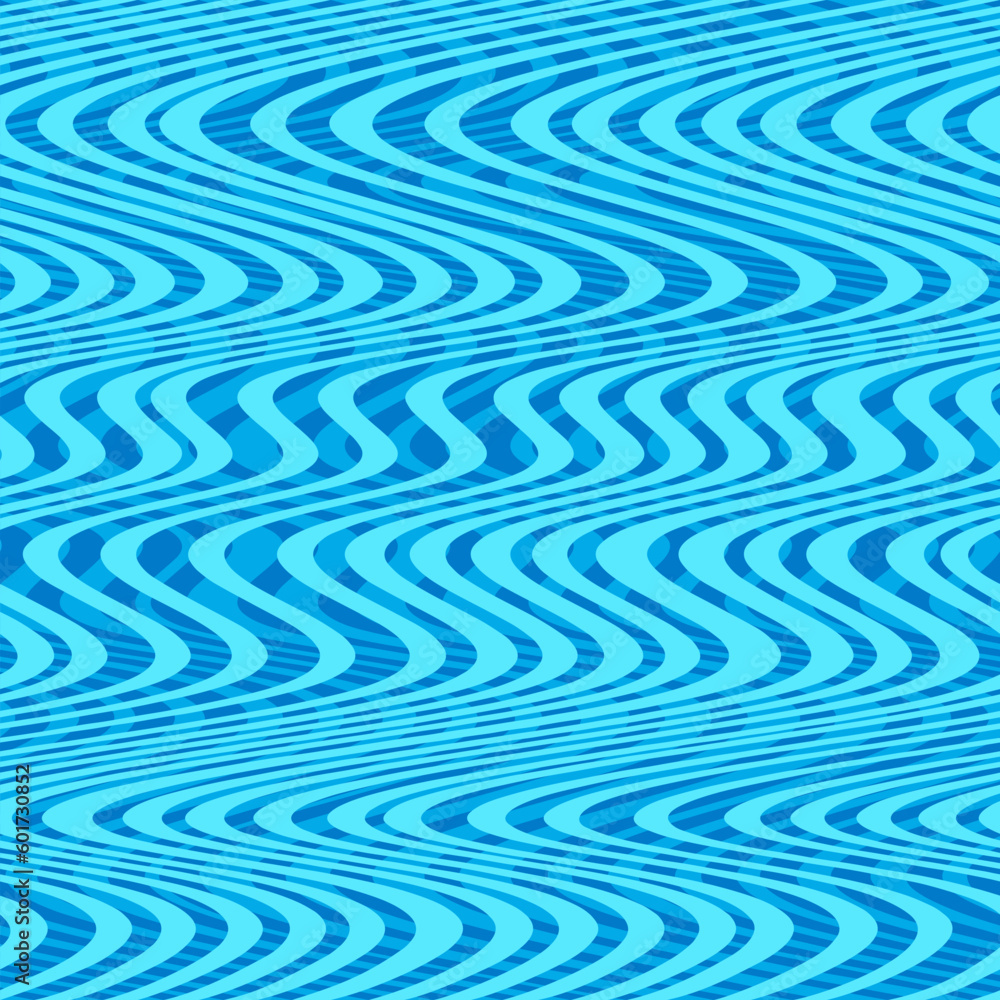 Poster Abstract Seamless Pattern with Water Ripple. Vector Background with Blue Waves and Lines. Ocean, Sea and Water Pool Flowing Surface