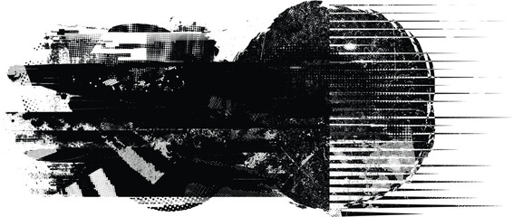 Glitch distorted grunge layer  . Noise destroyed texture . Trendy defect error shapes . Overlay grunge texture . Distressed effect .Vector shapes with a halftone dots screen print texture.