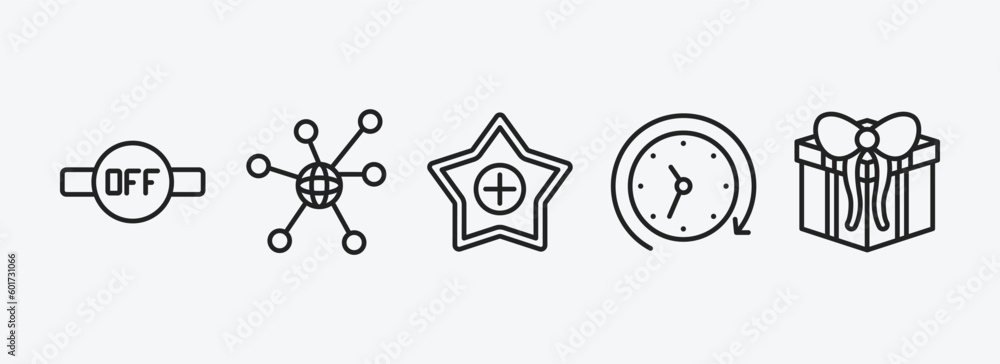 Poster user interface outline icons set. user interface icons such as desactivate, connectivity, favourite,