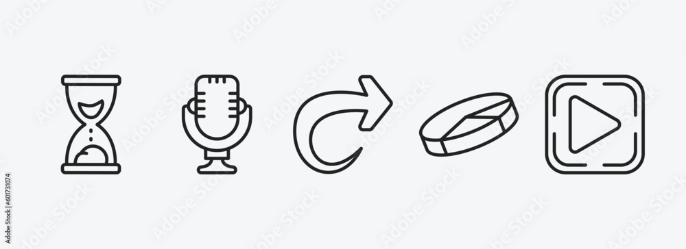 Poster user interface outline icons set. user interface icons such as sand clock, voice recording, forward,