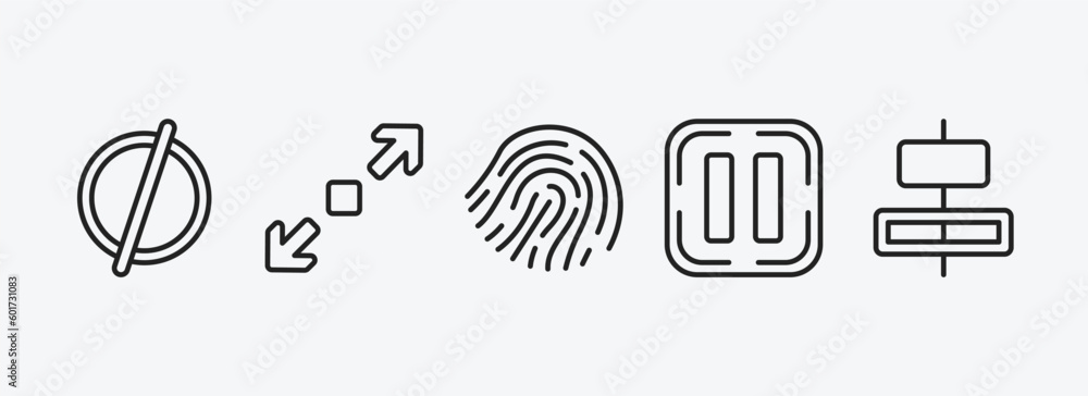 Poster user interface outline icons set. user interface icons such as empty, enlarge, finger prints, pause,