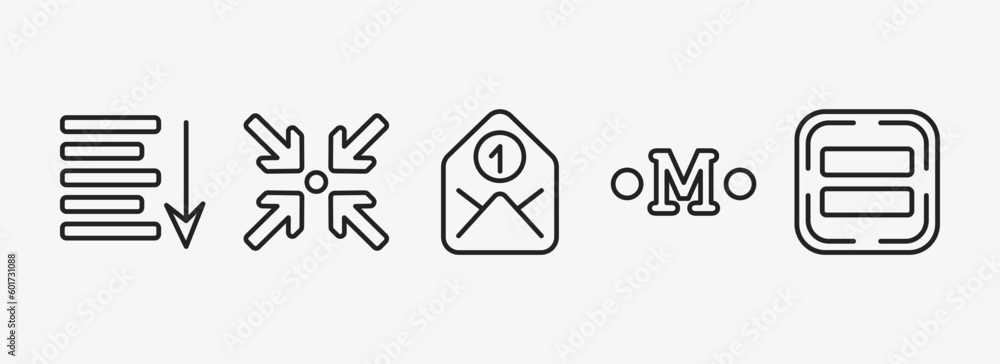Poster user interface outline icons set. user interface icons such as sort down, compress, envelope, medium