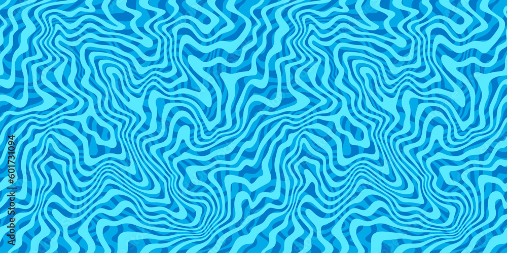 Poster Seamless Water Pattern with Wavy Lines. Vector Water Ripple Texture. Abstract Blue Pool Surface