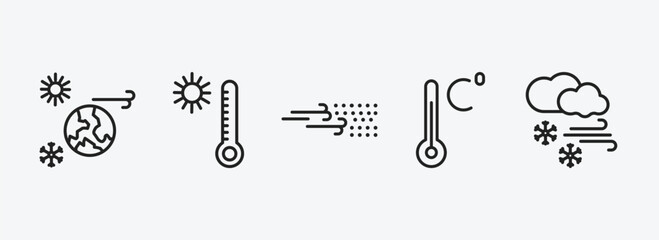 weather outline icons set. weather icons such as climate, hot, sand storms, celsius, snow storms vector. can be used web and mobile. - obrazy, fototapety, plakaty