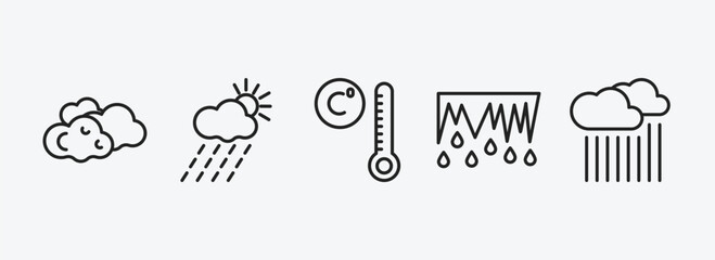 weather outline icons set. weather icons such as altostratus, rainy day, degree, thaw, downpour vector. can be used web and mobile.