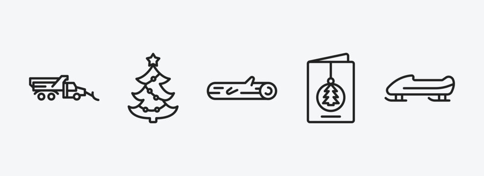 winter outline icons set. winter icons such as snowplow, christmas tree, logs, christmas card, bobsled vector. can be used web and mobile.