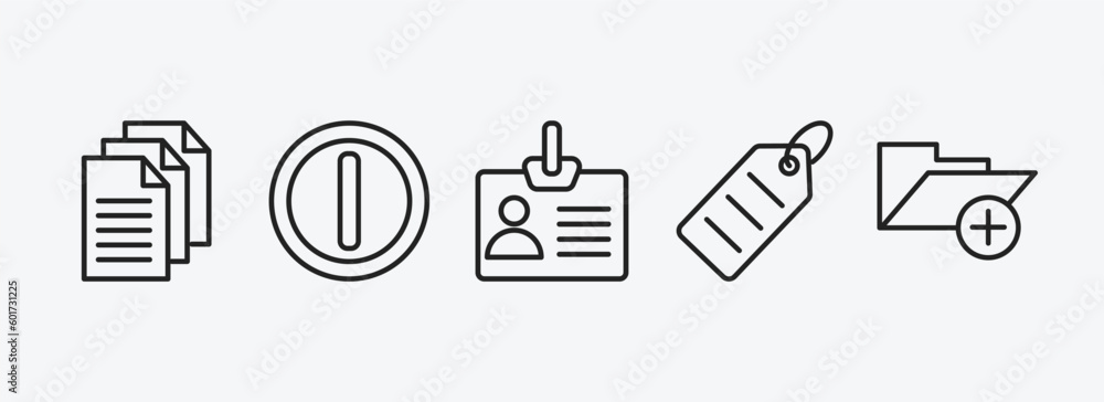 Poster user interface outline icons set. user interface icons such as multiple file, letter i, personal cre