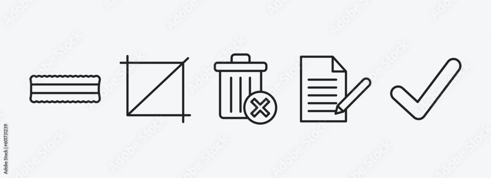 Poster user interface outline icons set. user interface icons such as lace, crop button, delete round butto