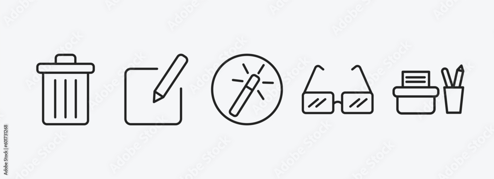 Poster user interface outline icons set. user interface icons such as delete button, edit button, magic wan