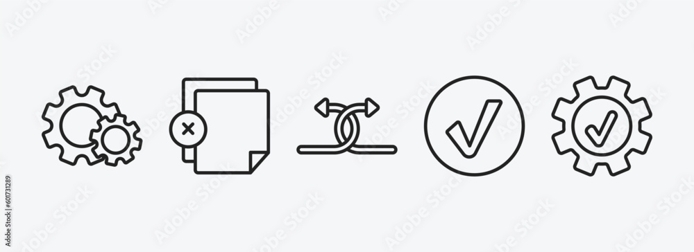 Poster user interface outline icons set. user interface icons such as wheels, add new document, crossed arr