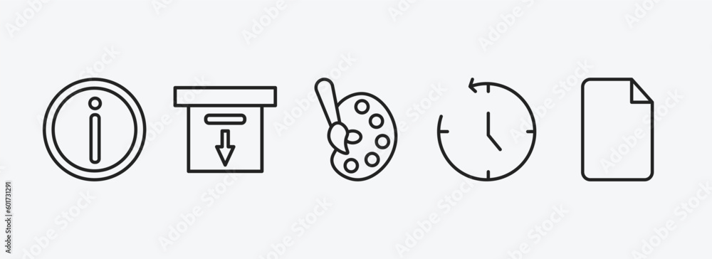 Poster user interface outline icons set. user interface icons such as help web button, download archive, ar