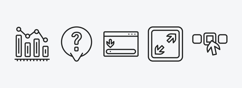 user interface outline icons set. user interface icons such as decreasing bars chart, answer, window scrolling right, expand tool, elections vector. can be used web and mobile.