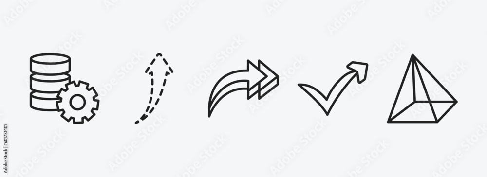 Poster user interface outline icons set. user interface icons such as data analytics tings, up broken line 
